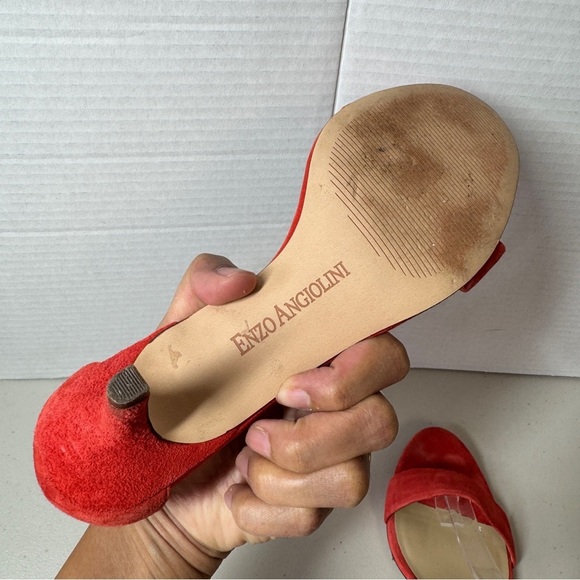 Enzo Angiolini Women’s Red Ankle Strap Open Toe Heels Size 7 1/2B - Picture 8 of 12